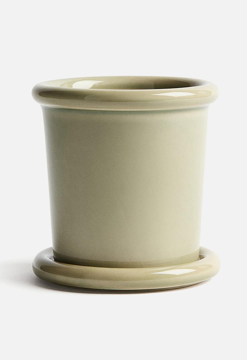 H&M - Extra-small stoneware plant pot with saucer - light green