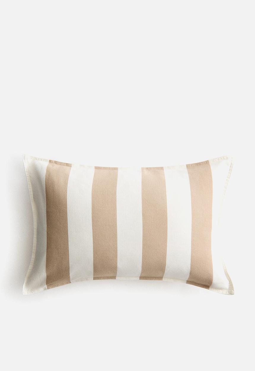 H&M - Linen-blend cushion cover - beige/white striped