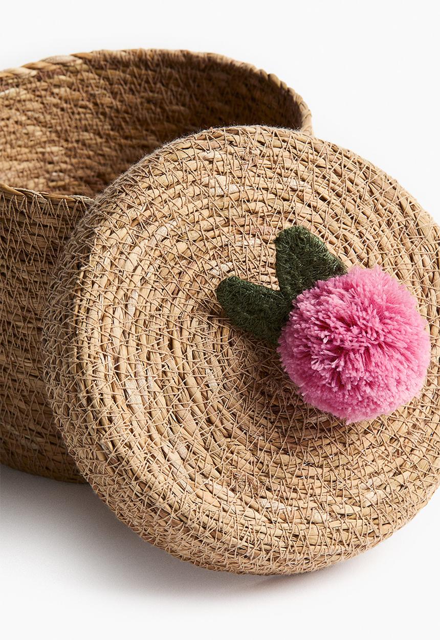 H&M - Small pompom seagrass storage box - beige