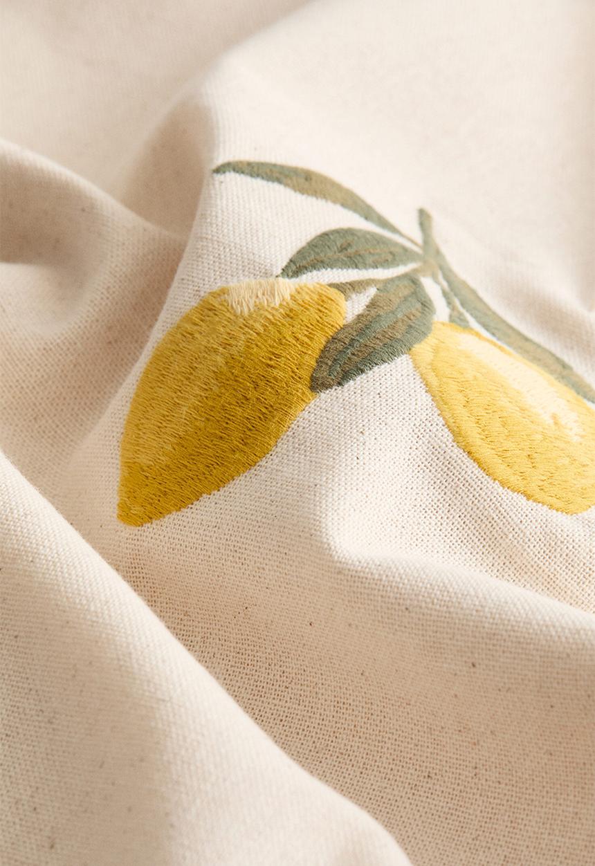 H&M - Embroidery-motif cotton cushion cover - light beige/lemons