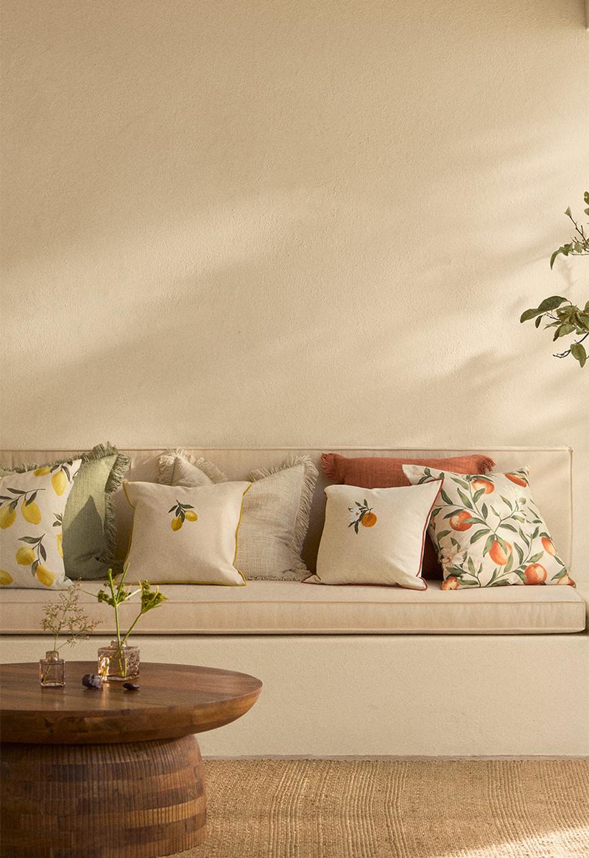 H&M - Embroidery-motif cotton cushion cover - light beige/orange
