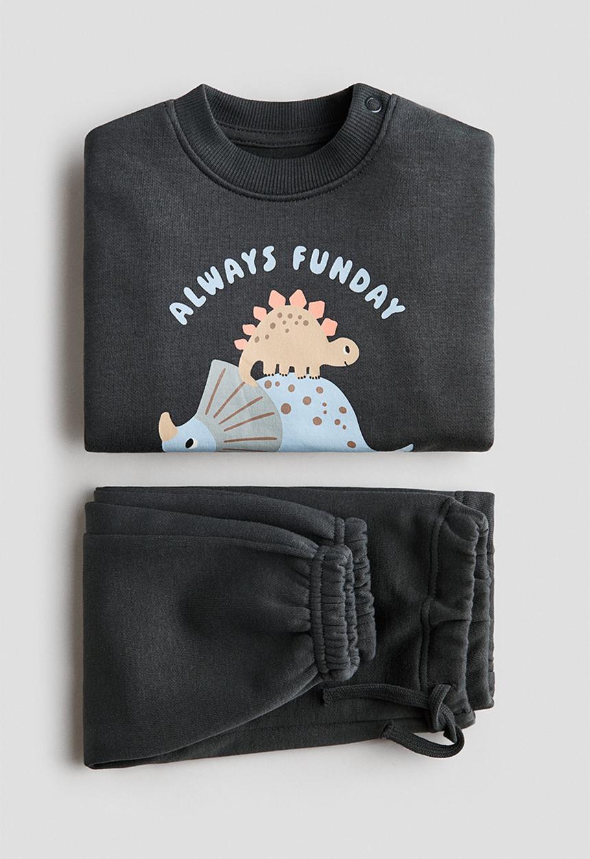 H&M - 2-Piece printed sweatshirt set - dark grey/always funday