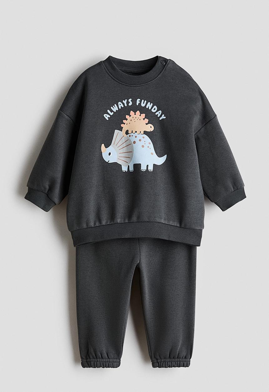H&M - 2-Piece printed sweatshirt set - dark grey/always funday