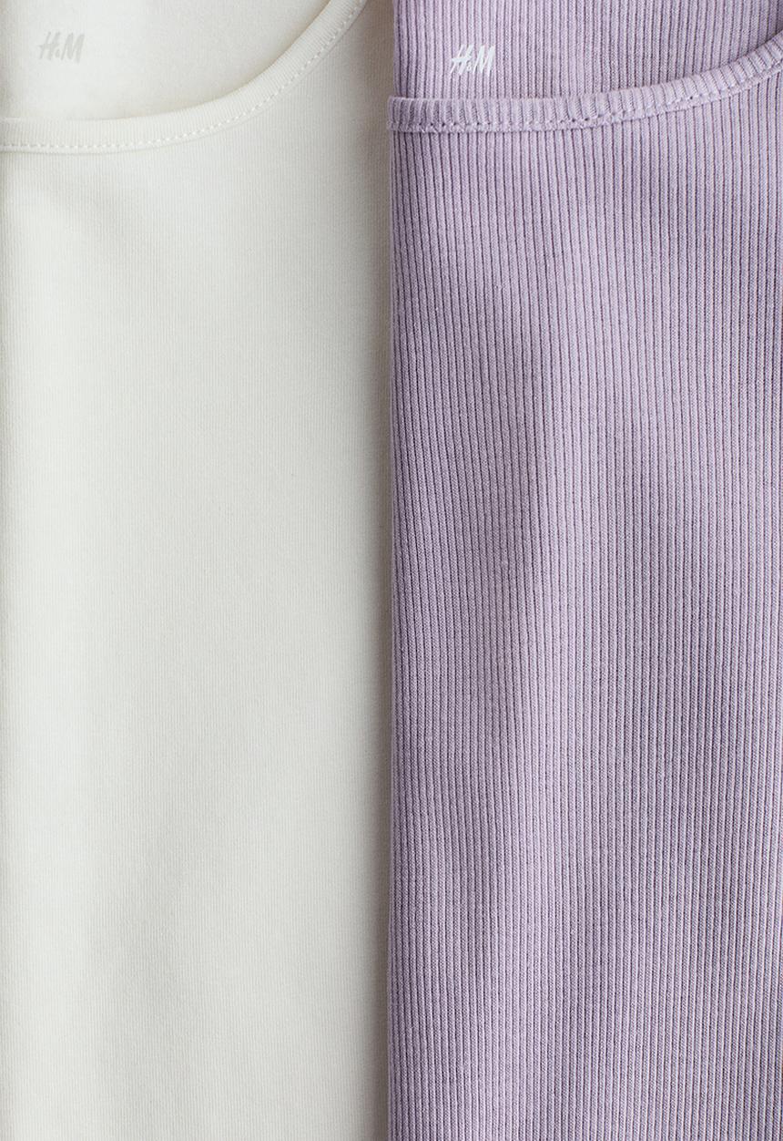 H&M - 2-Pack frill-trimmed jersey tops - dusty purple/white