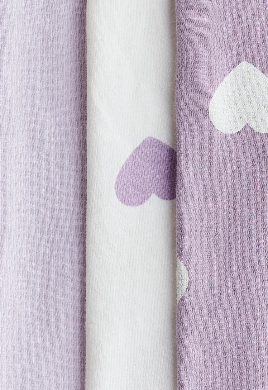 H&M - 3-Pack cotton jersey leggings - white/lilac hearts