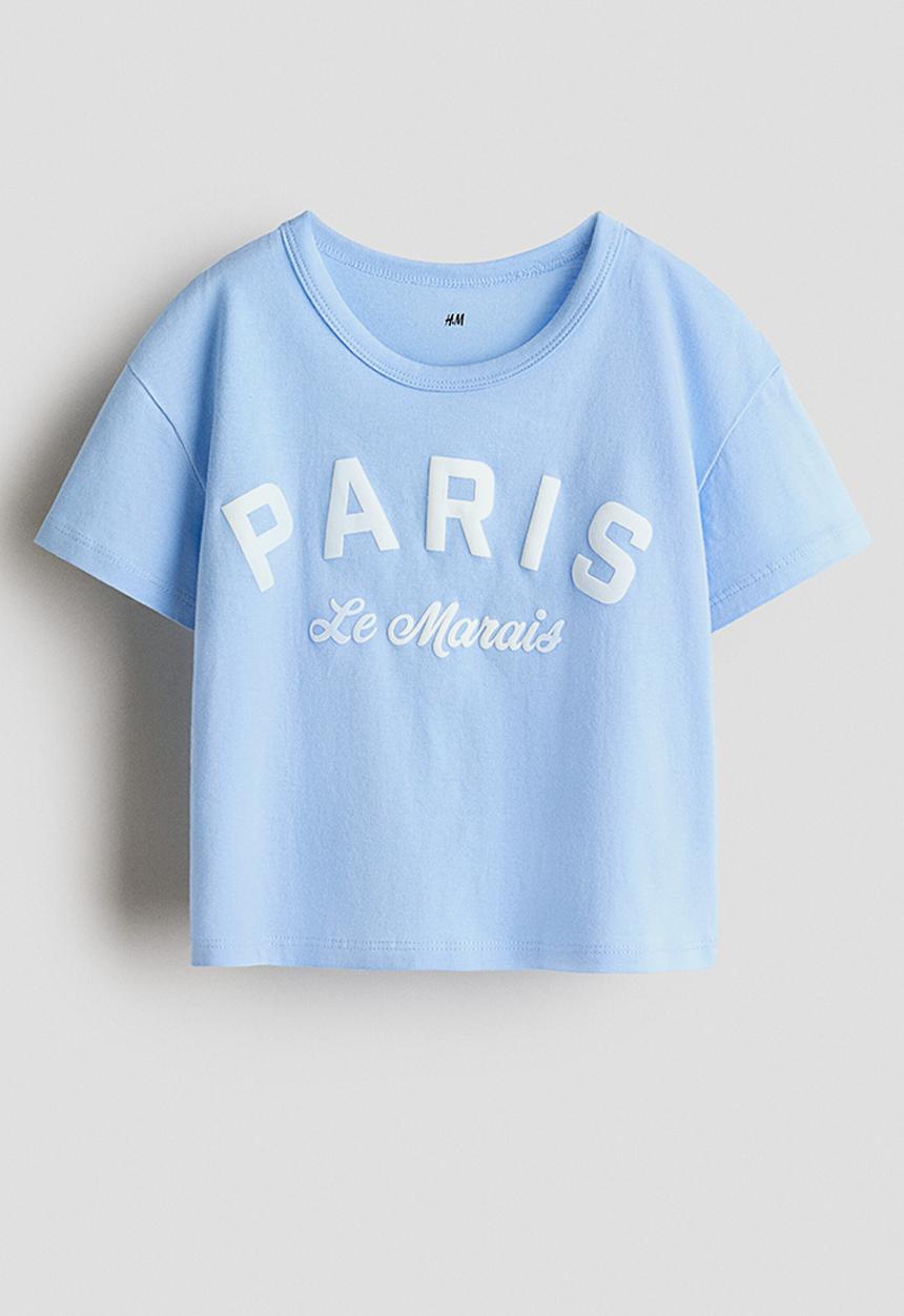 H&M - Printed cotton t-shirt - light blue/paris