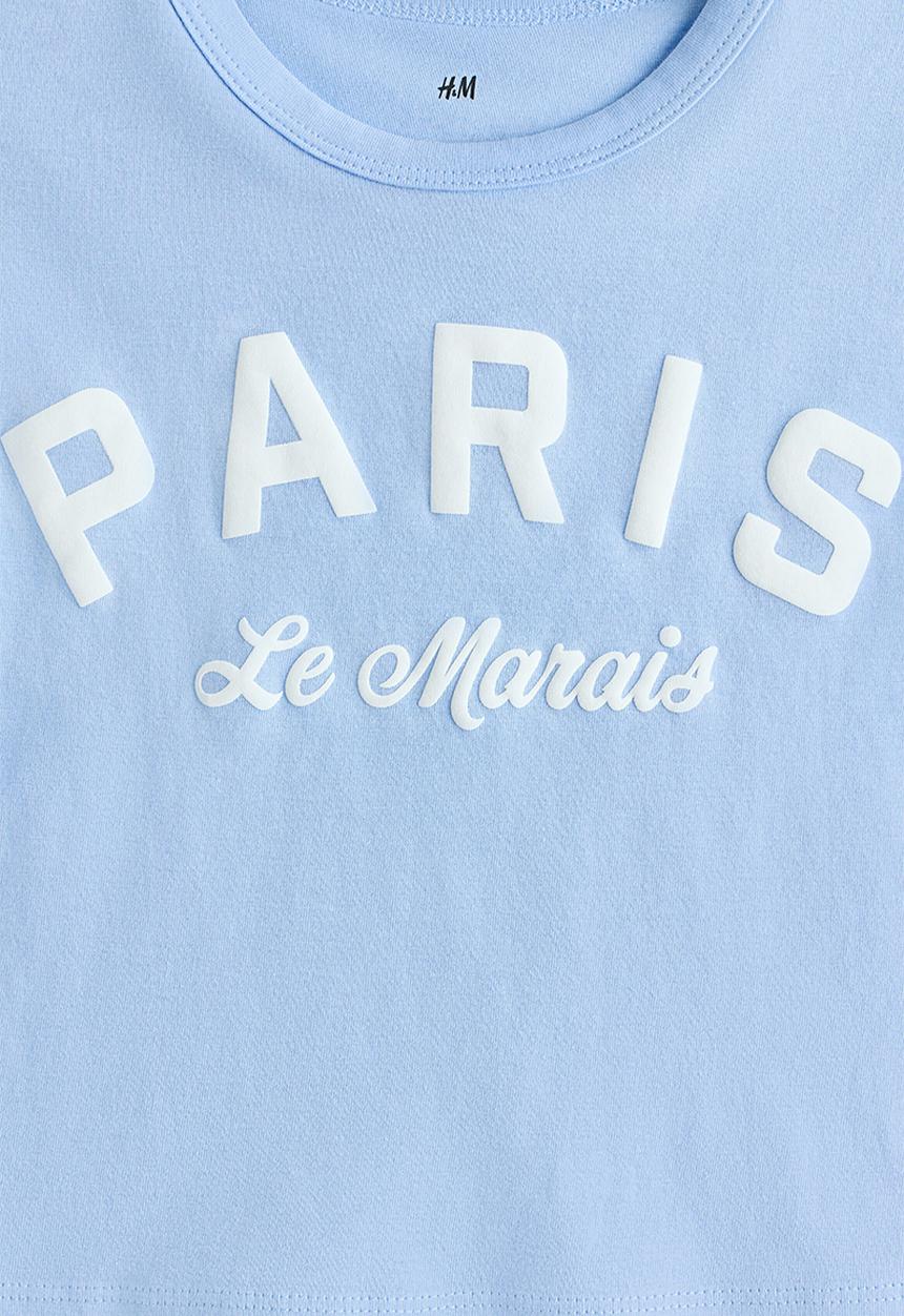 H&M - Printed cotton t-shirt - light blue/paris