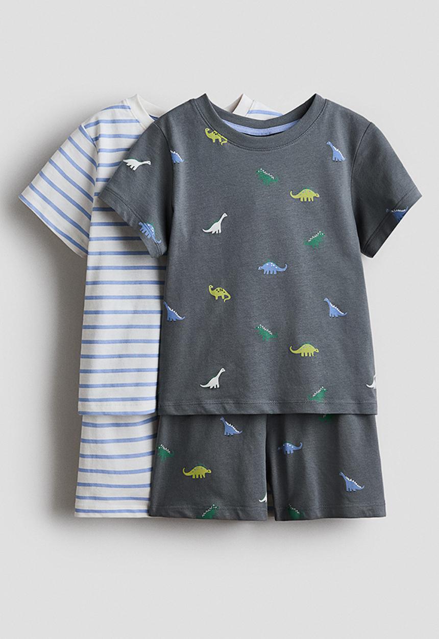 H&M - 2-Pack printed cotton pyjamas - grey/dinosaurs