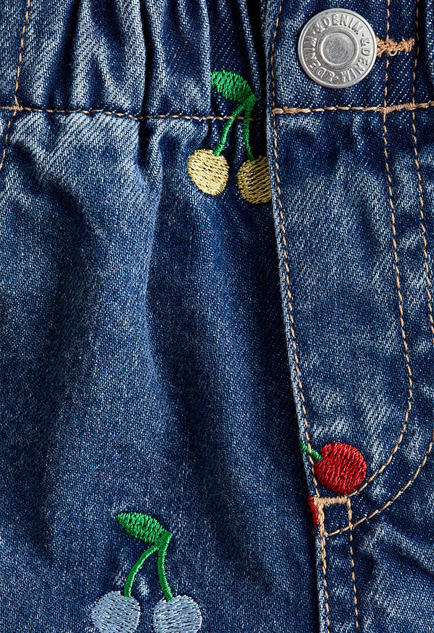 H&M - Embroidered-motif denim shorts - denim blue/cherries