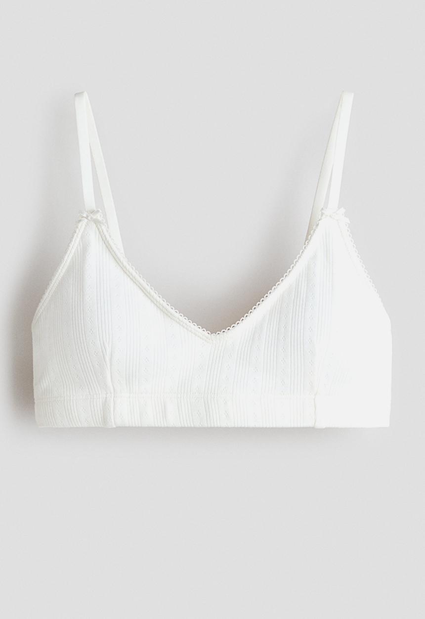 H&M - Padded cotton pointelle crop top - white