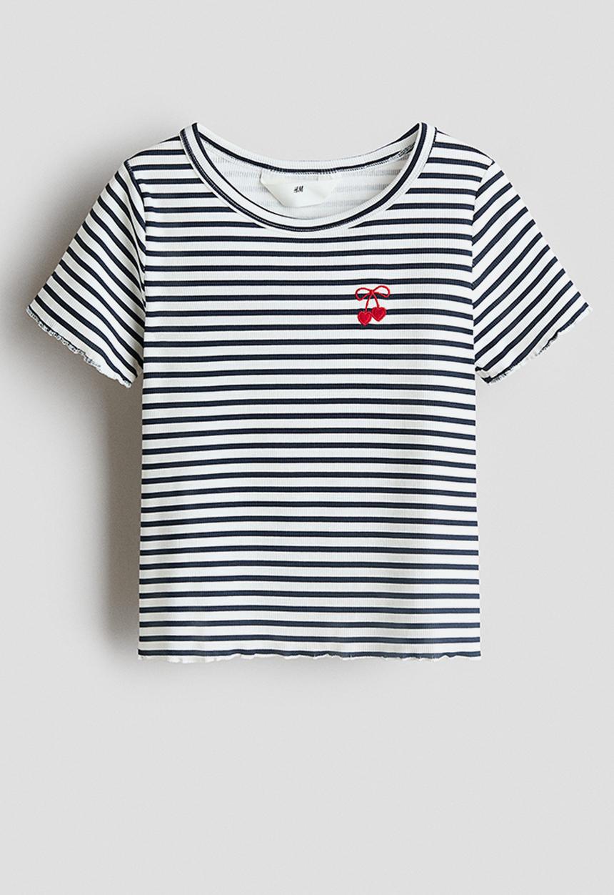 H&M - Ribbed jersey top - navy blue/white striped