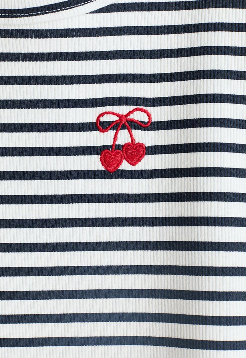 H&M - Ribbed jersey top - navy blue/white striped