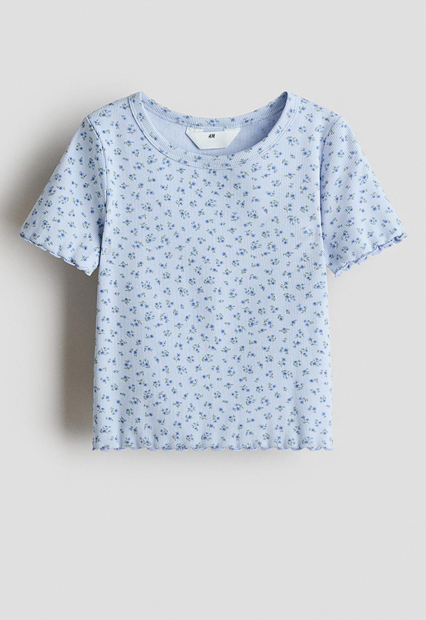 H&M - Ribbed jersey top - light blue/floral