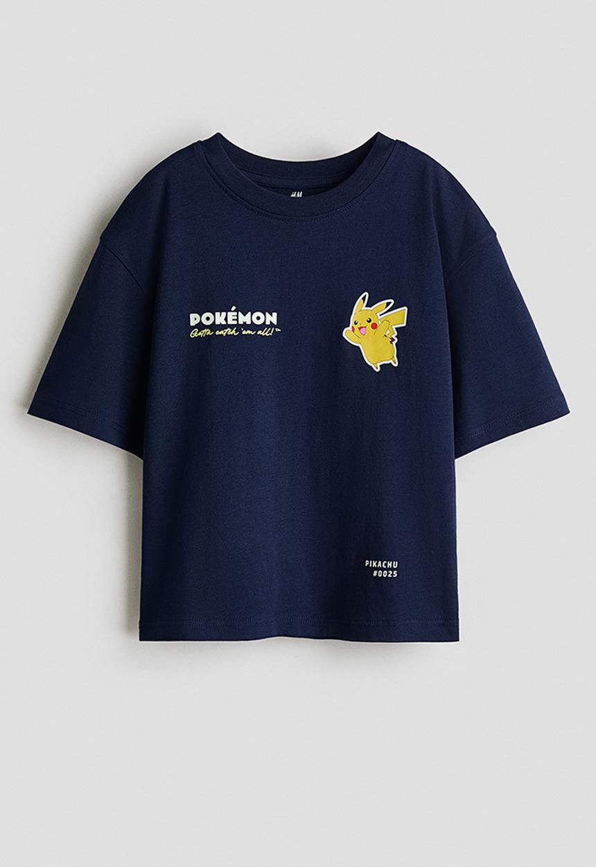 H&M - Printed cotton t-shirt - navy blue/pok?mon