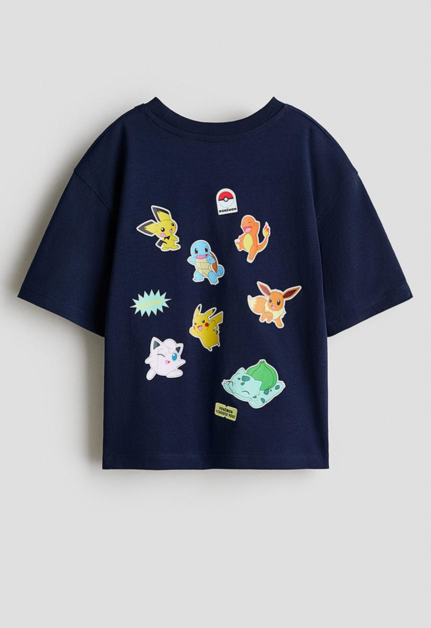 H&M - Printed cotton t-shirt - navy blue/pok?mon