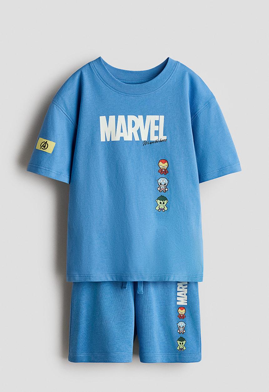 H&M - 2-piece printed jersey set - blue/marvel comics