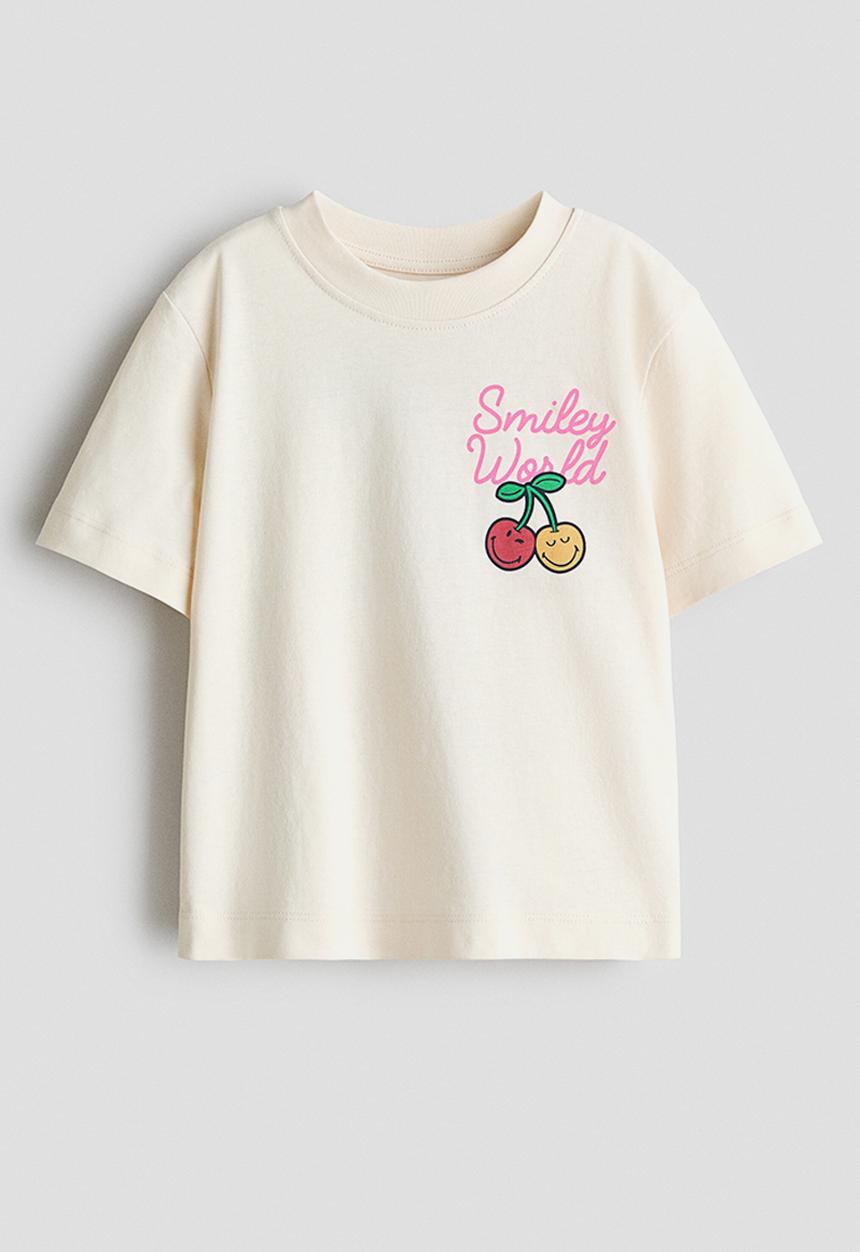 H&M - Loose-fit printed t-shirt - cream/smileyworld?