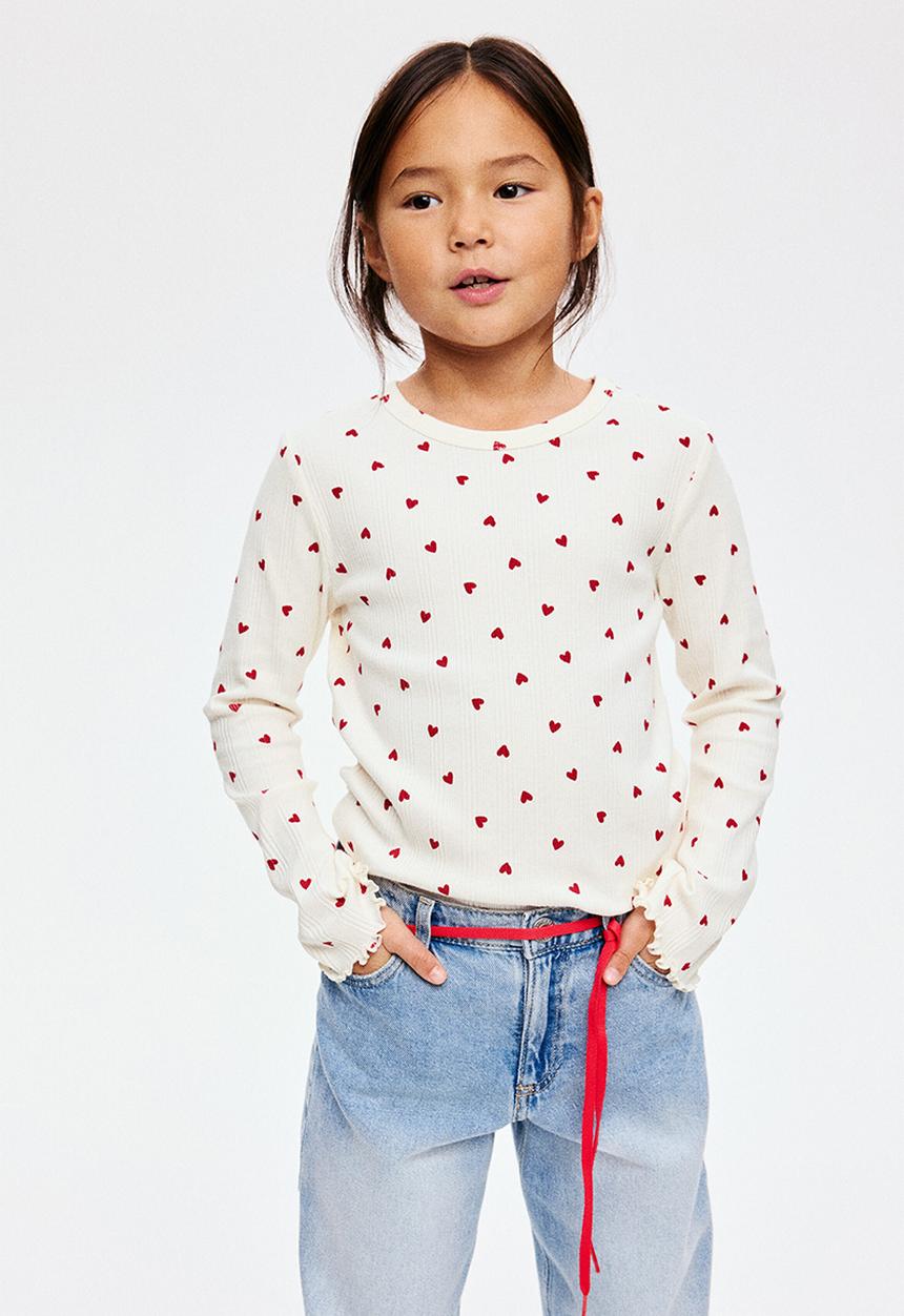 H&M - Ribbed jersey top - white/hearts