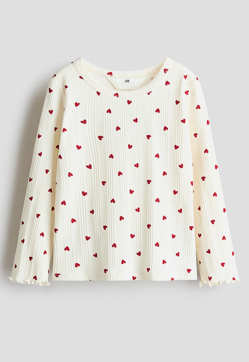 H&M - Ribbed jersey top - white/hearts