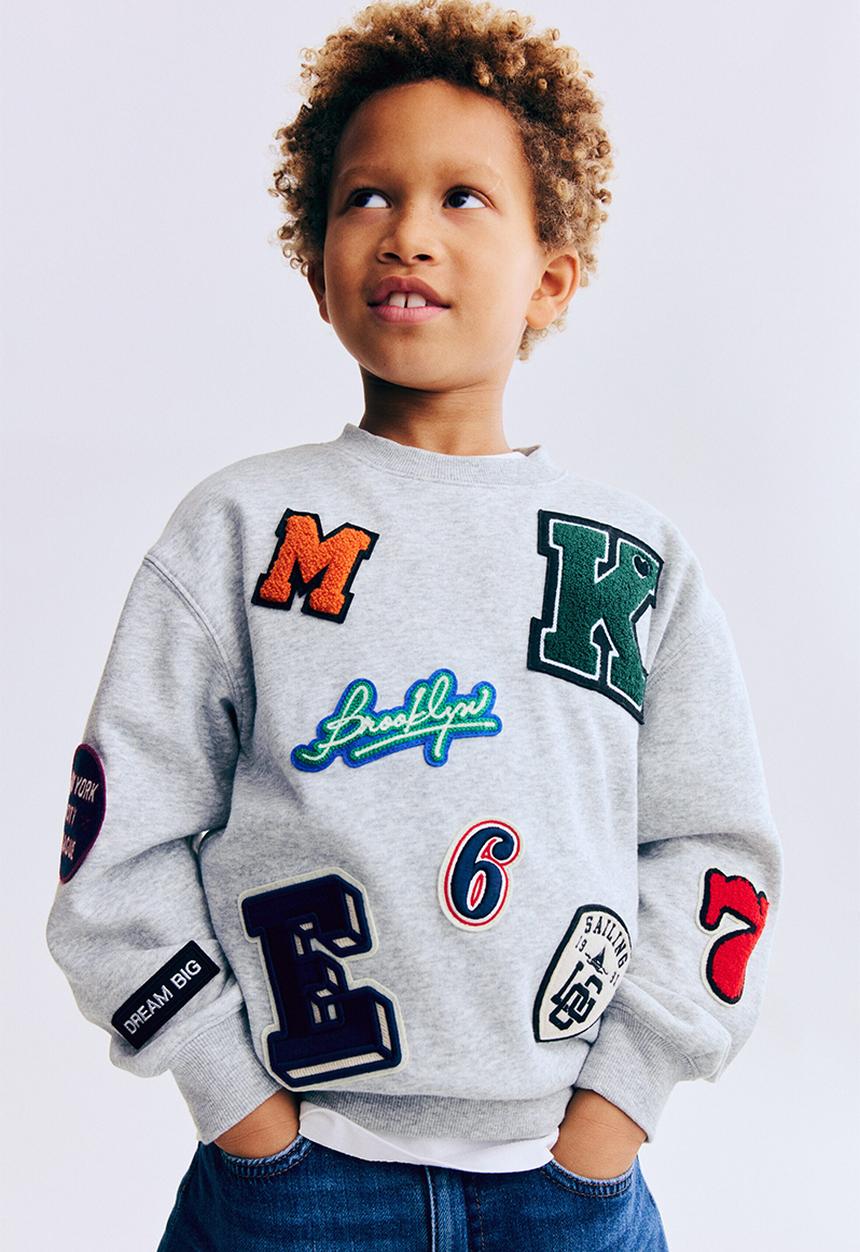 H&M - Appliqu?d brushed-inside sweatshirt - light grey marl/patches