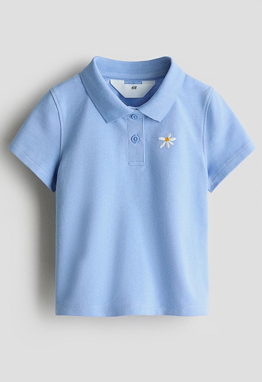 H&M - Cotton piqu? polo shirt - light blue/daisy