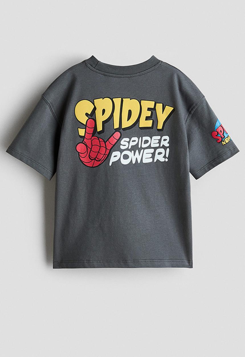 H&M - Loose-fit printed T-shirt - grey/spider-man