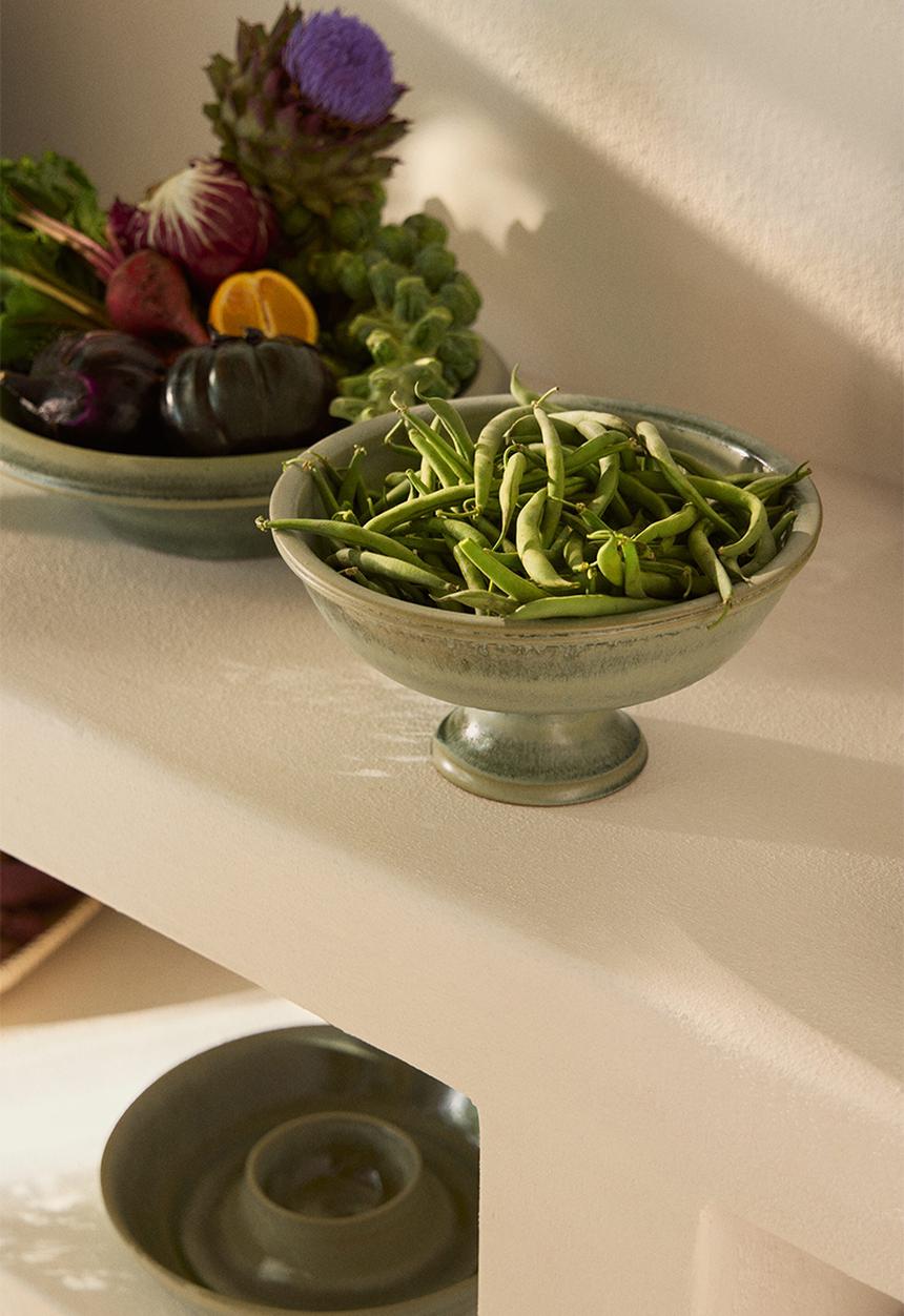 H&M - Footed stoneware serving bowl - light green
