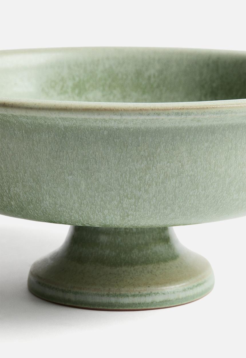 H&M - Footed stoneware serving bowl - light green