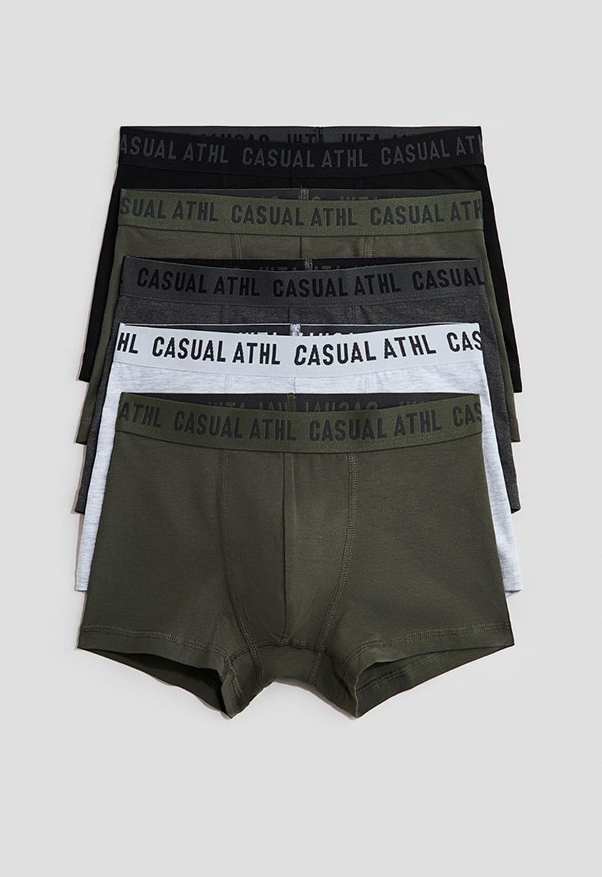 H&M - 5-Pack cotton trunks - dark khaki green/grey marl