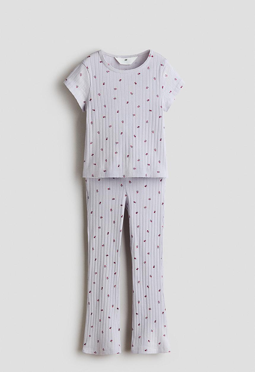 H&M - 2-Piece ribbed cotton set - lilac/floral