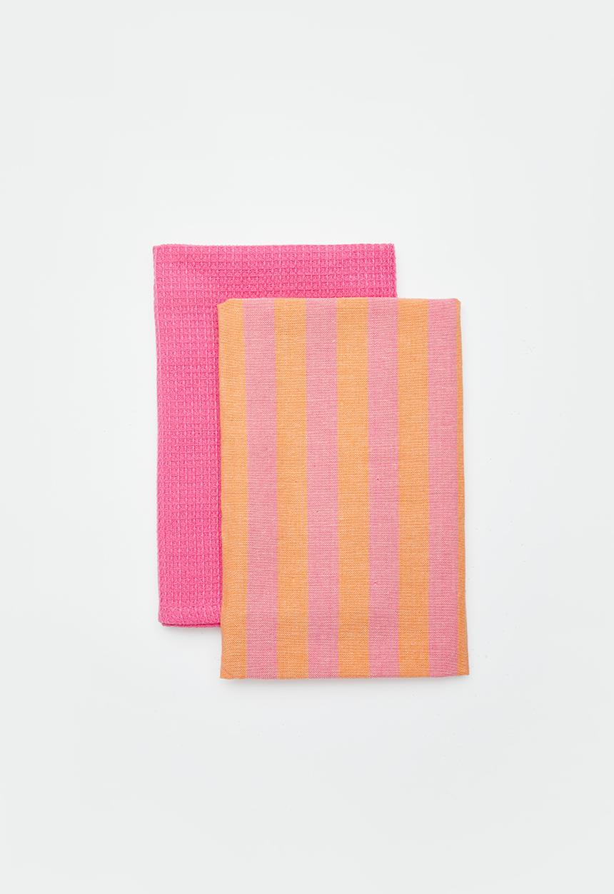 Excellent Houseware - Spring kitchen towel set of 2 - Orange & Pink 