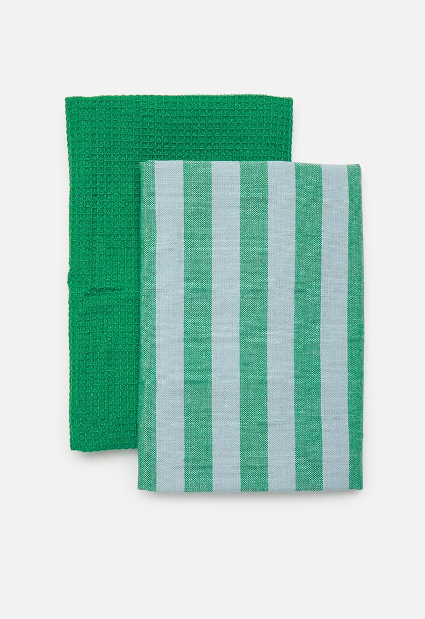 Excellent Houseware - Spring kitchen towel set of 2 - Blue & Green 