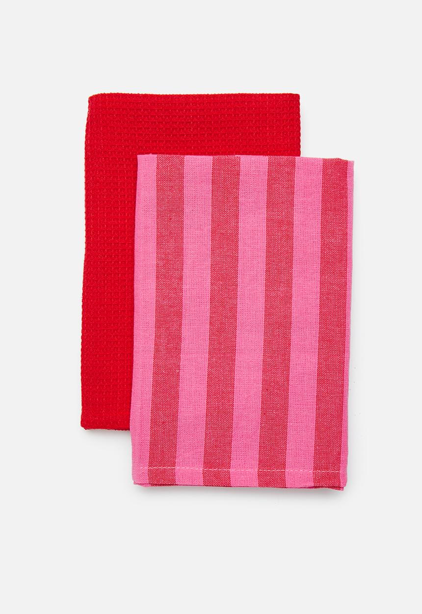 Excellent Houseware - Spring kitchen towel set of 2 - Pink & Red 