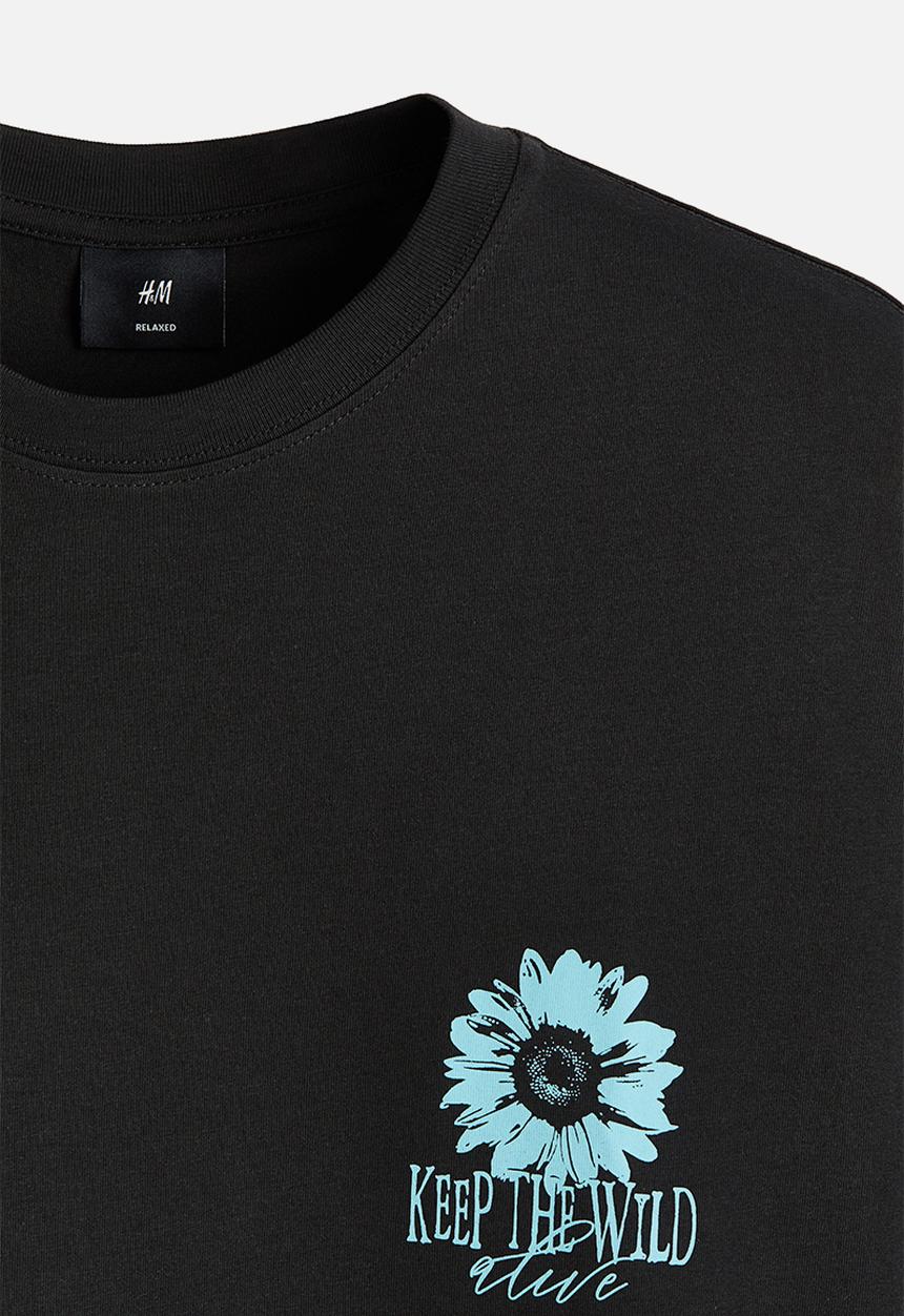 H&M - Loose fit printed t-shirt - black/keep the wild