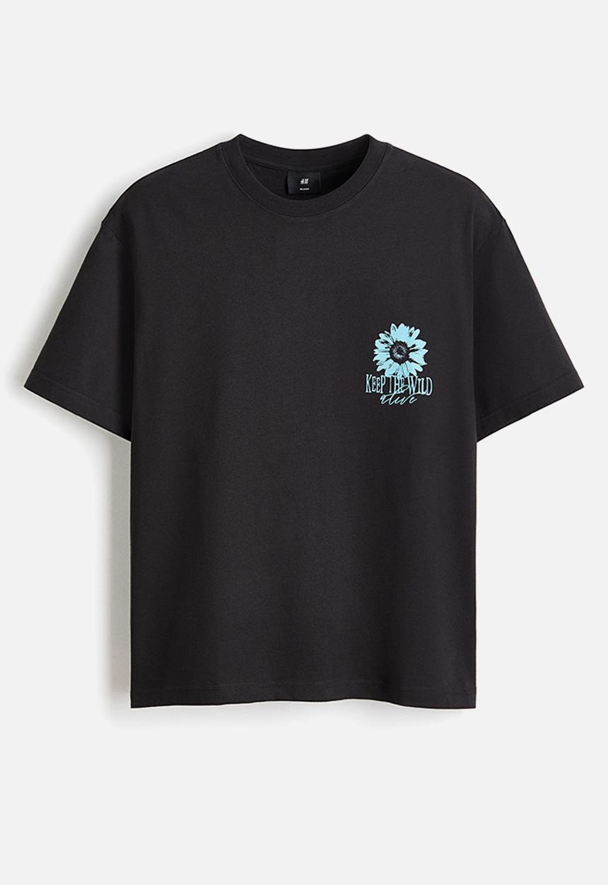 H&M - Loose fit printed t-shirt - black/keep the wild