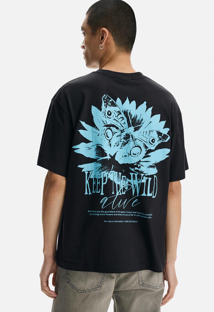 H&M - Loose fit printed t-shirt - black/keep the wild