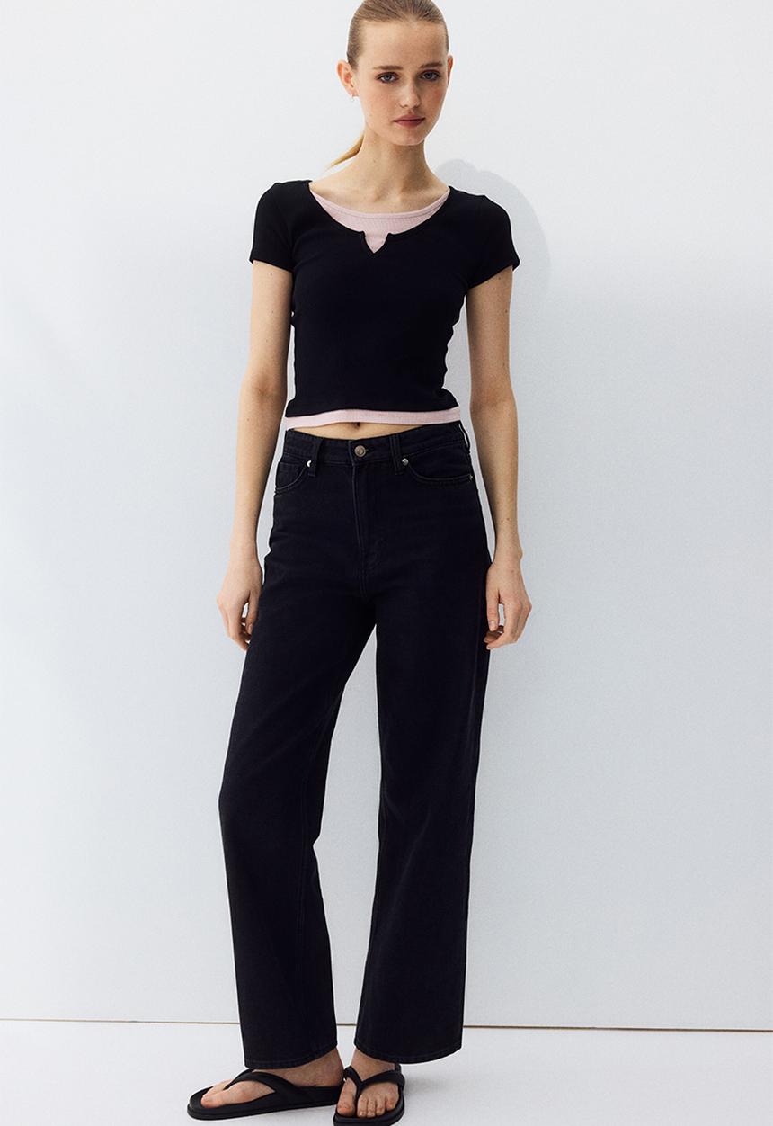 H&M - Straight high jeans - black