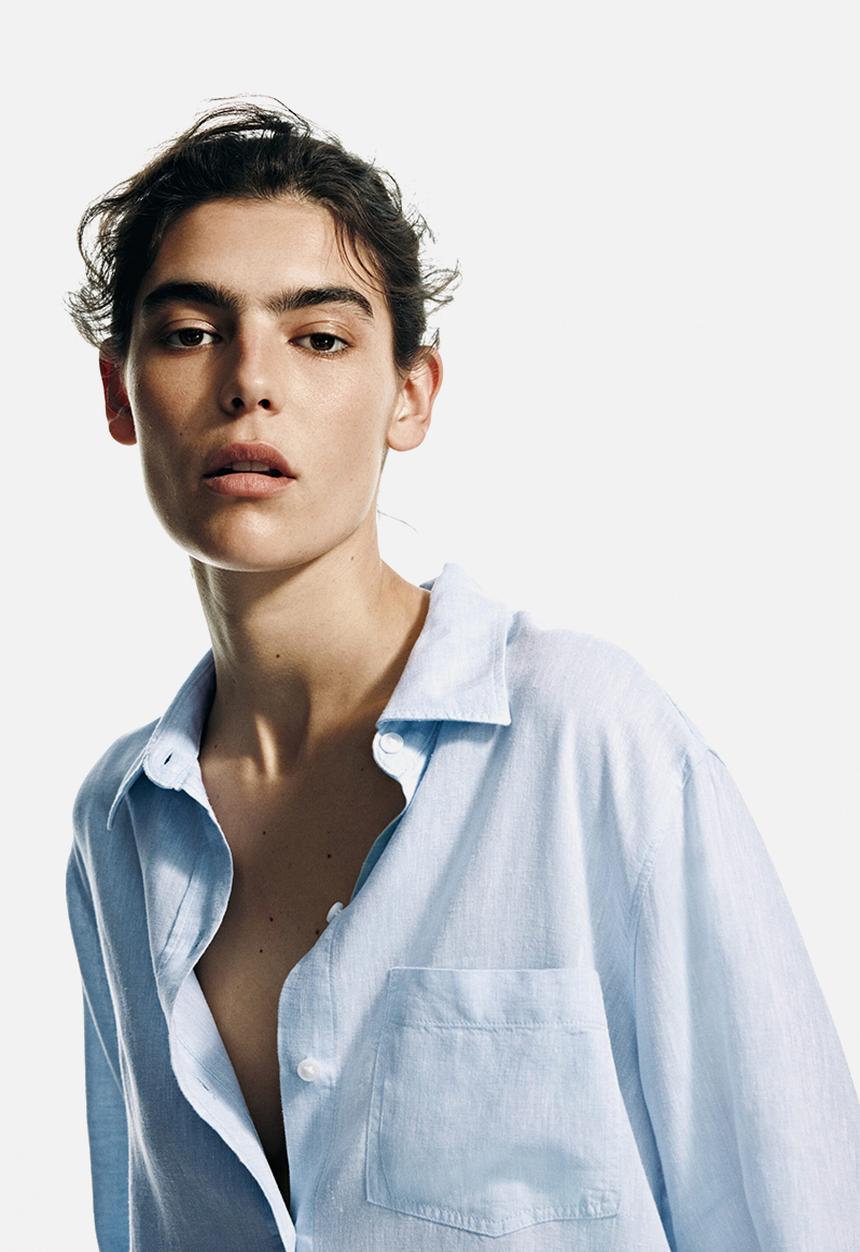H&M - Linen-blend shirt - light blue