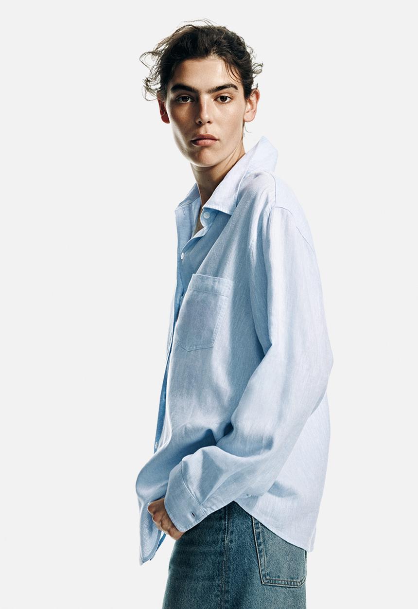 H&M - Linen-blend shirt - light blue
