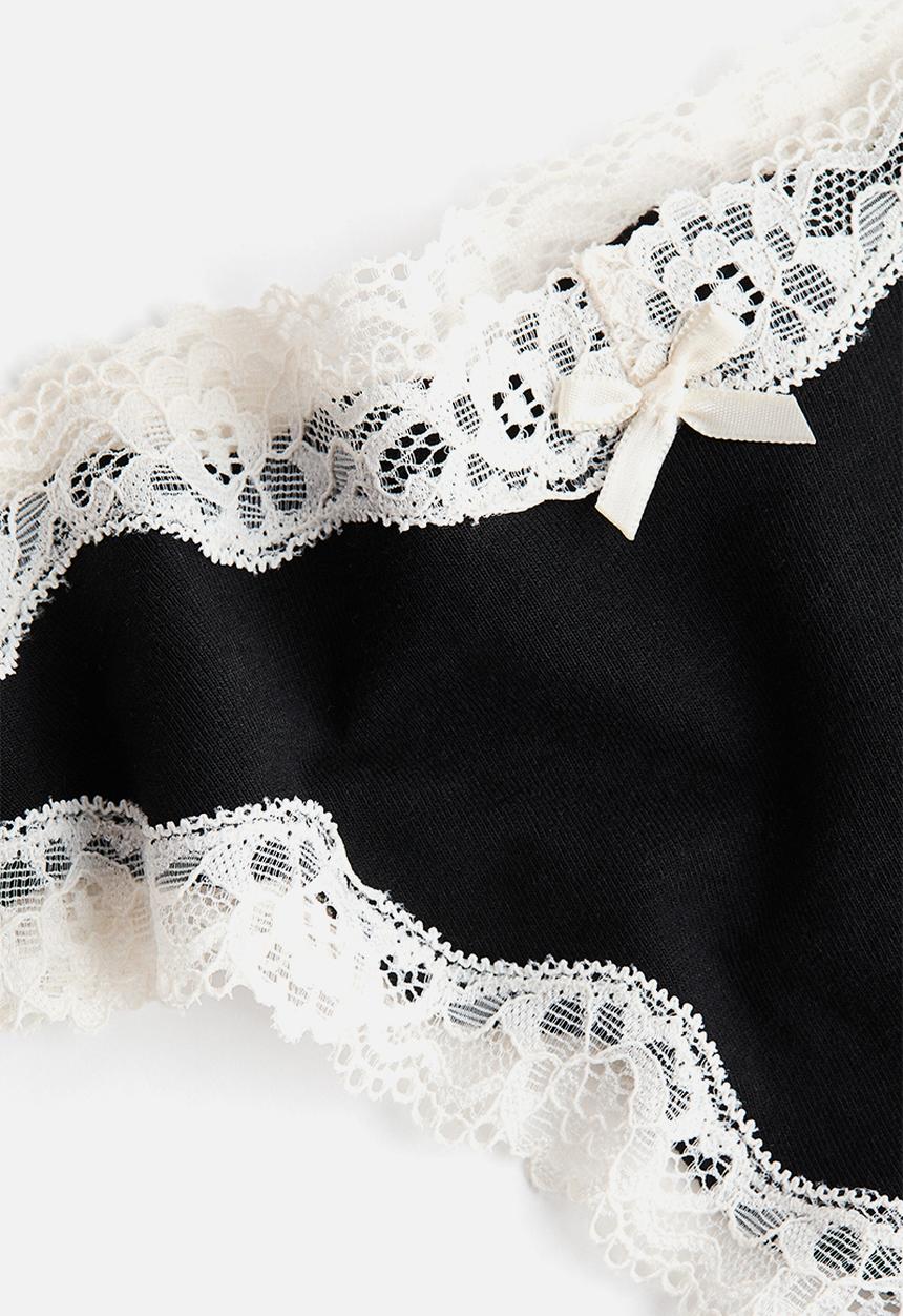 H&M - 3-pack cotton and lace brazilian briefs - black/light beige