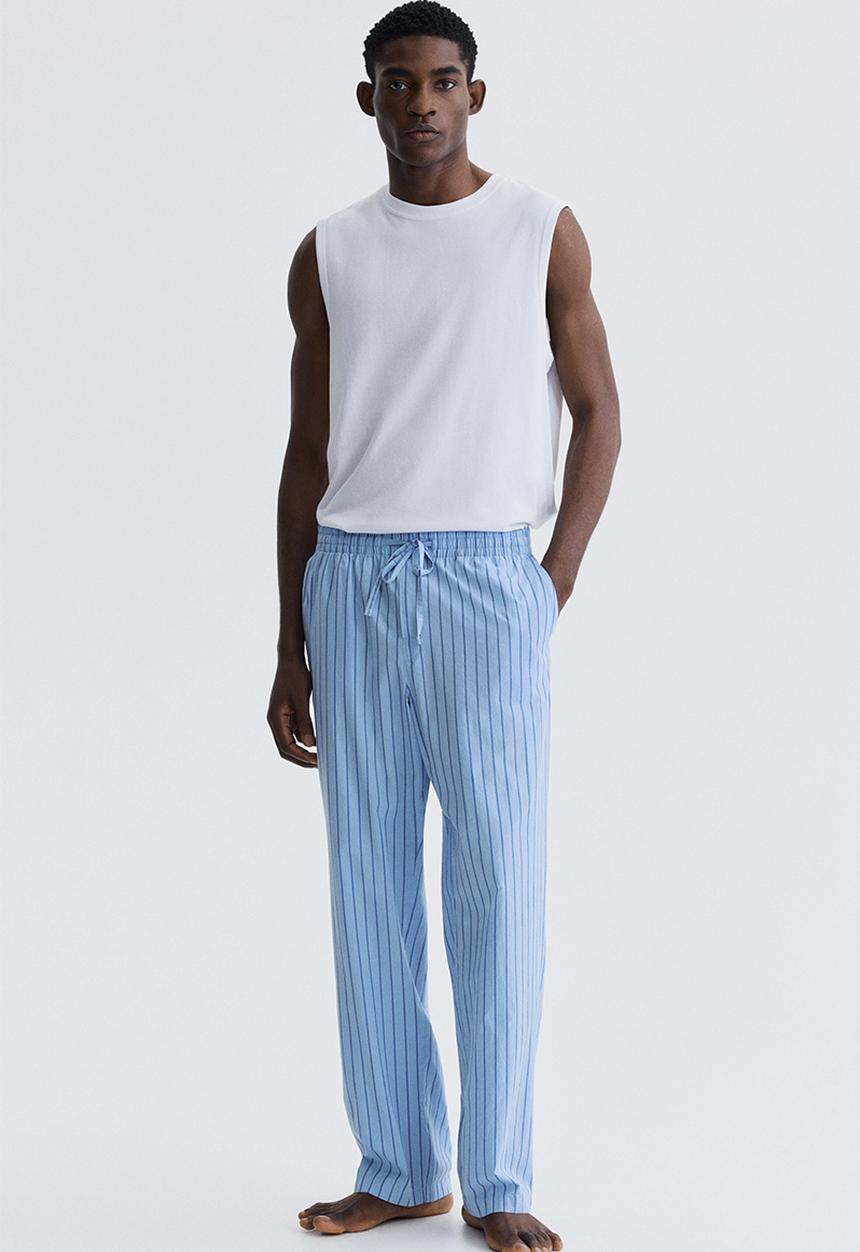 H&M - Relaxed fit poplin trousers - light blue/striped