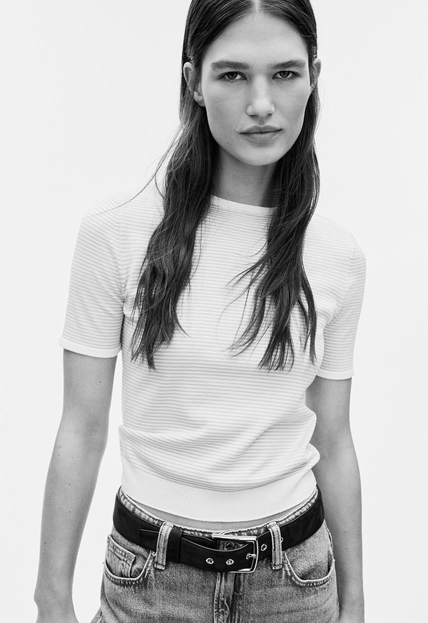 H&M - Fine-knit t-shirt - white/light grey striped