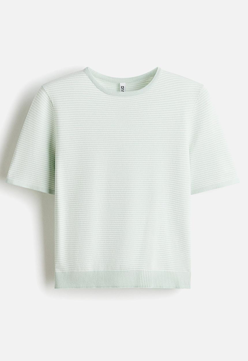 H&M - Fine-knit t-shirt - white/light green striped