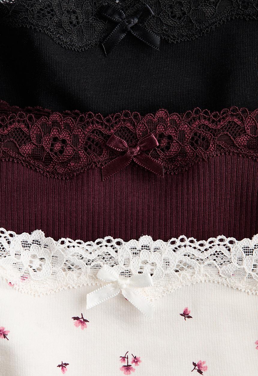 H&M - 3-Pack lace-trimmed cotton briefs - black/burgundy/white