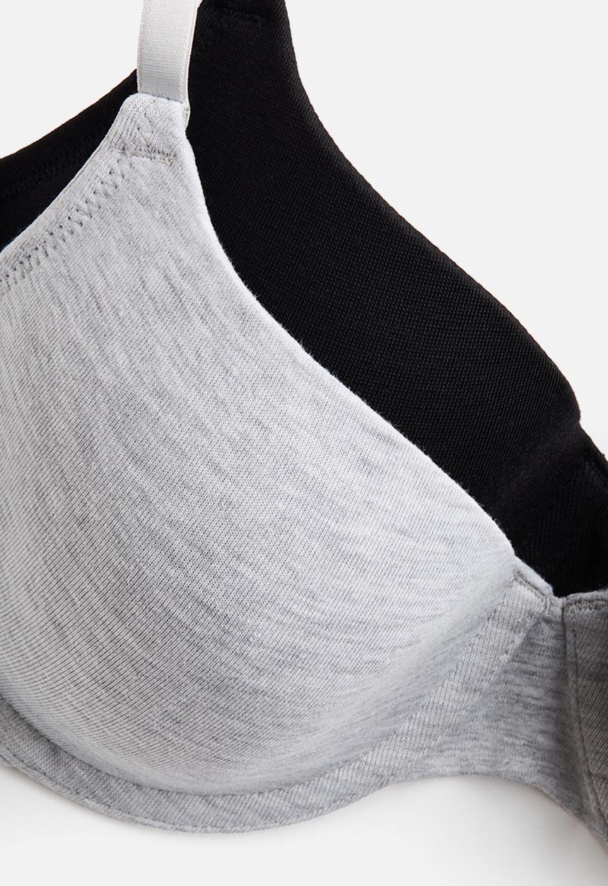H&M - 2-Pack padded underwired cotton bras - black/light grey marl