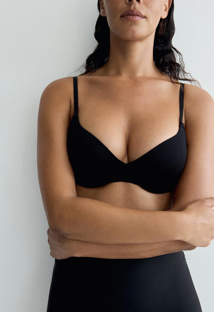 H&M - 2-Pack padded underwired cotton bras - black/light grey marl