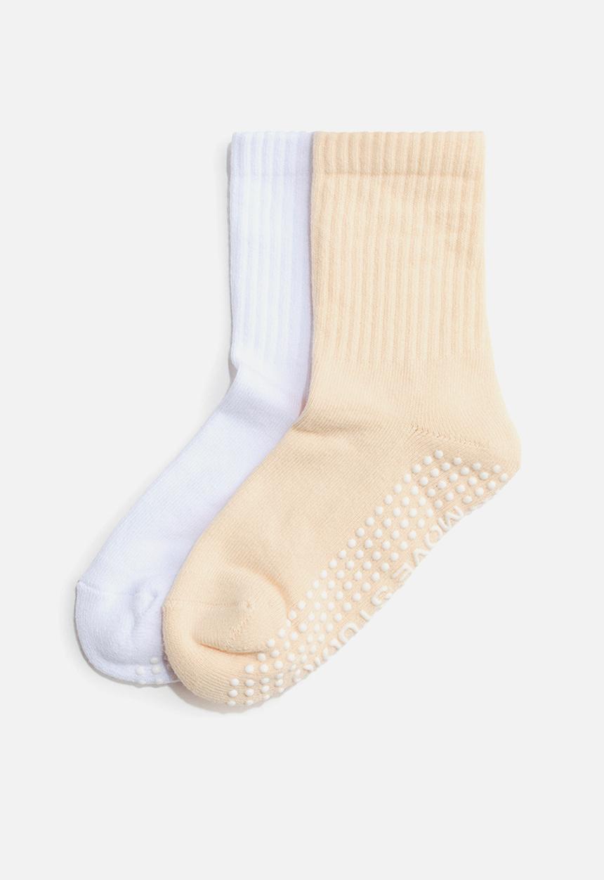 H&M - 2-Pack anti-slip yoga socks - white/peachy beige