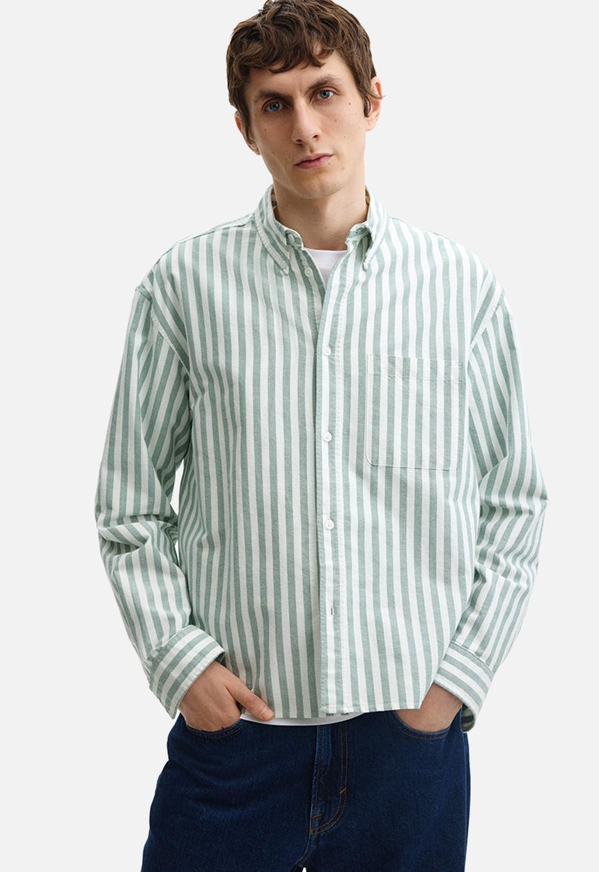 H&M - Relaxed fit oxford shirt - green/striped