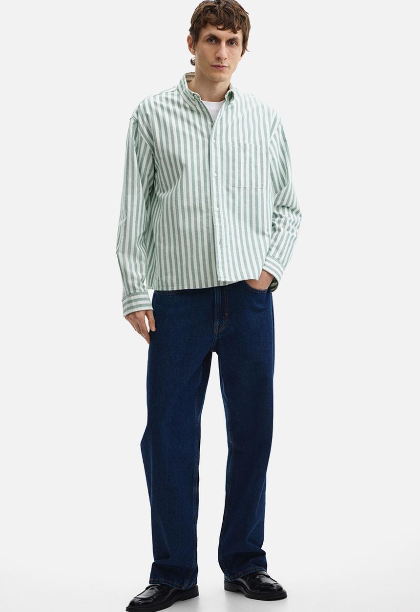 H&M - Relaxed fit oxford shirt - green/striped