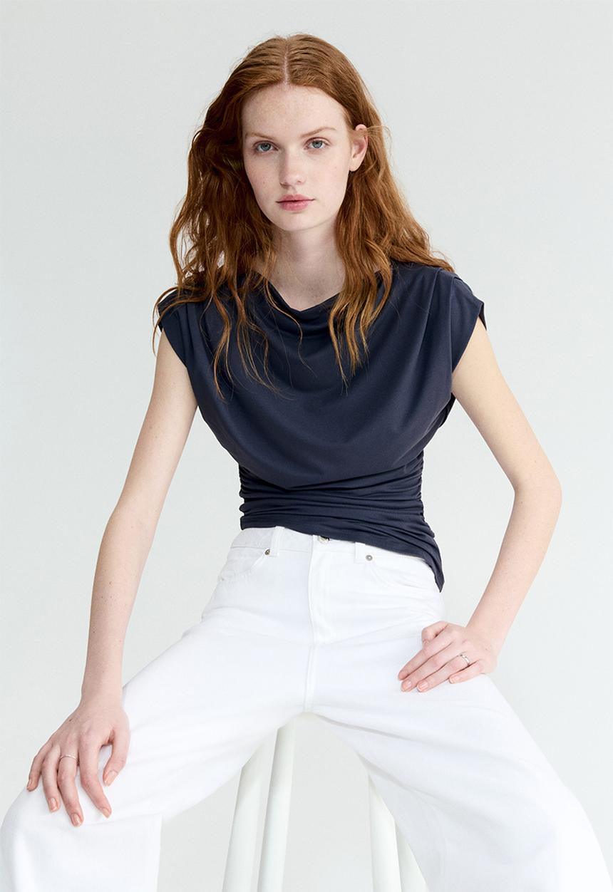 H&M - Draped boat-neck top - dark pigeon blue